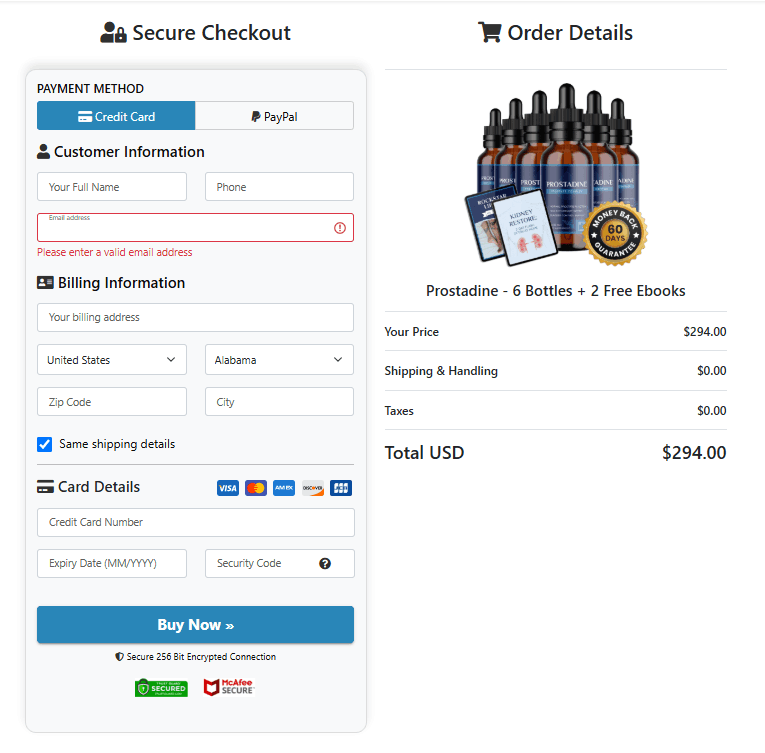 Prostadine Secure Order Form